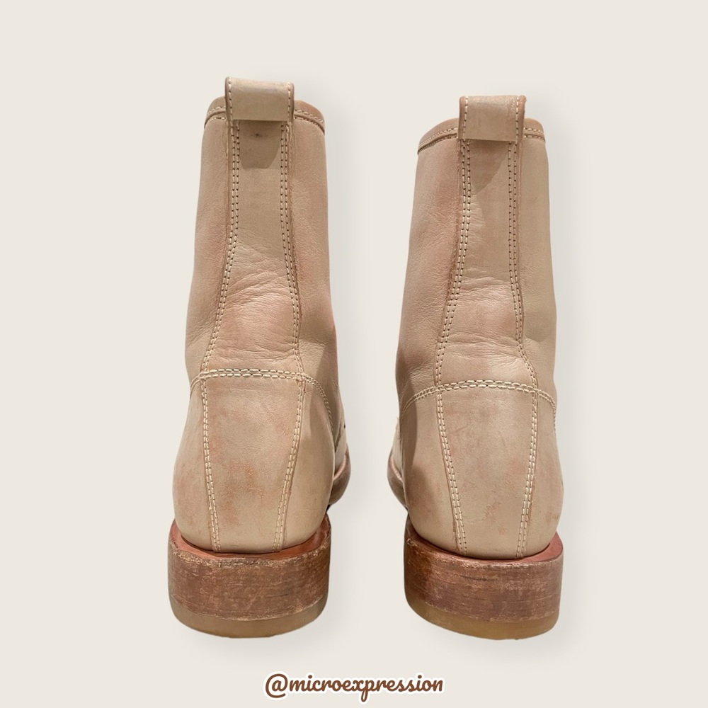 $399 Frye Veronica Combat Tan Cream Distressed Leather Lace Up Vintage Moto Boot - Picture 11 of 15